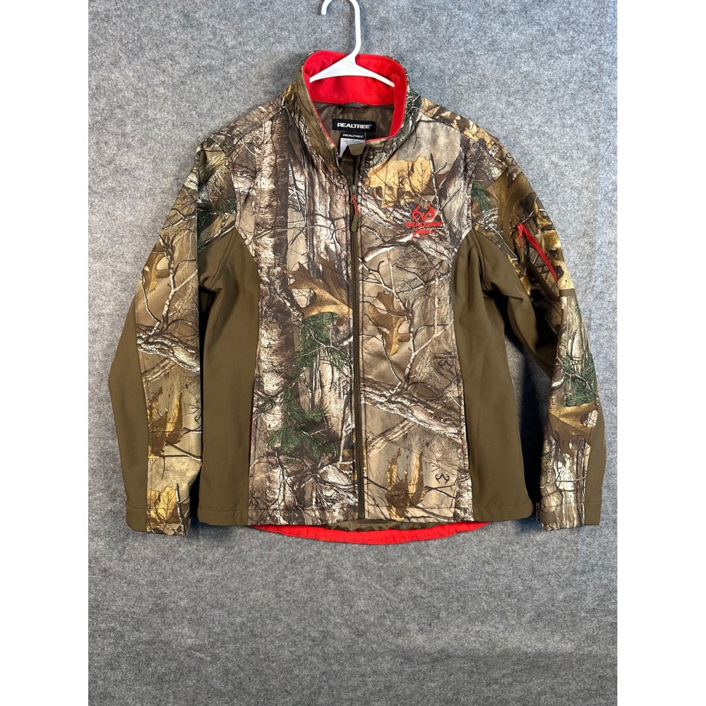 Realtree Xtra‎ Camo Hunting Jacket Mens L Soft Shell Red Accents Outdoors